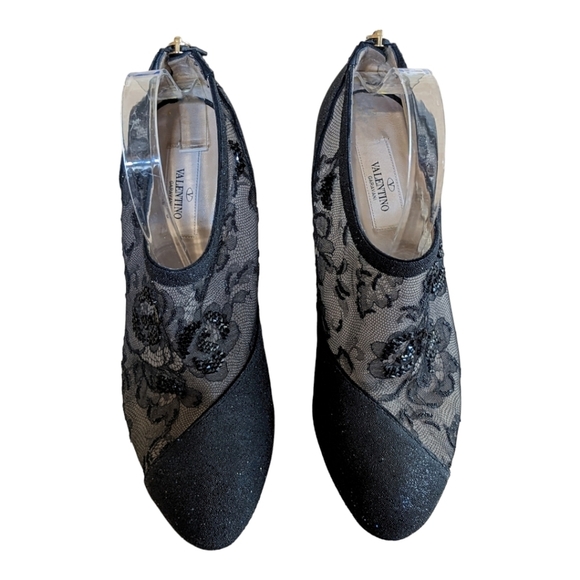 EUC Valentino Garavani Women's Black Lace Heeled Crystal Shoes Size 10 US 40 EU - Picture 6 of 13